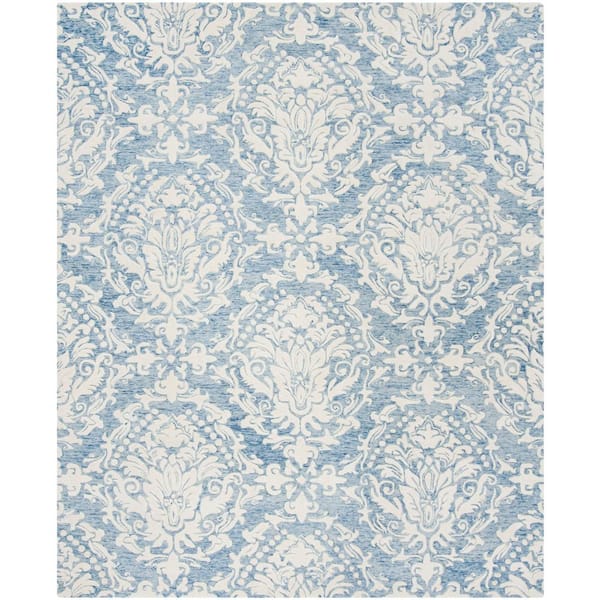 Camden Handmade Tufted Wool Ivory/Blue Area Rug Square 6'