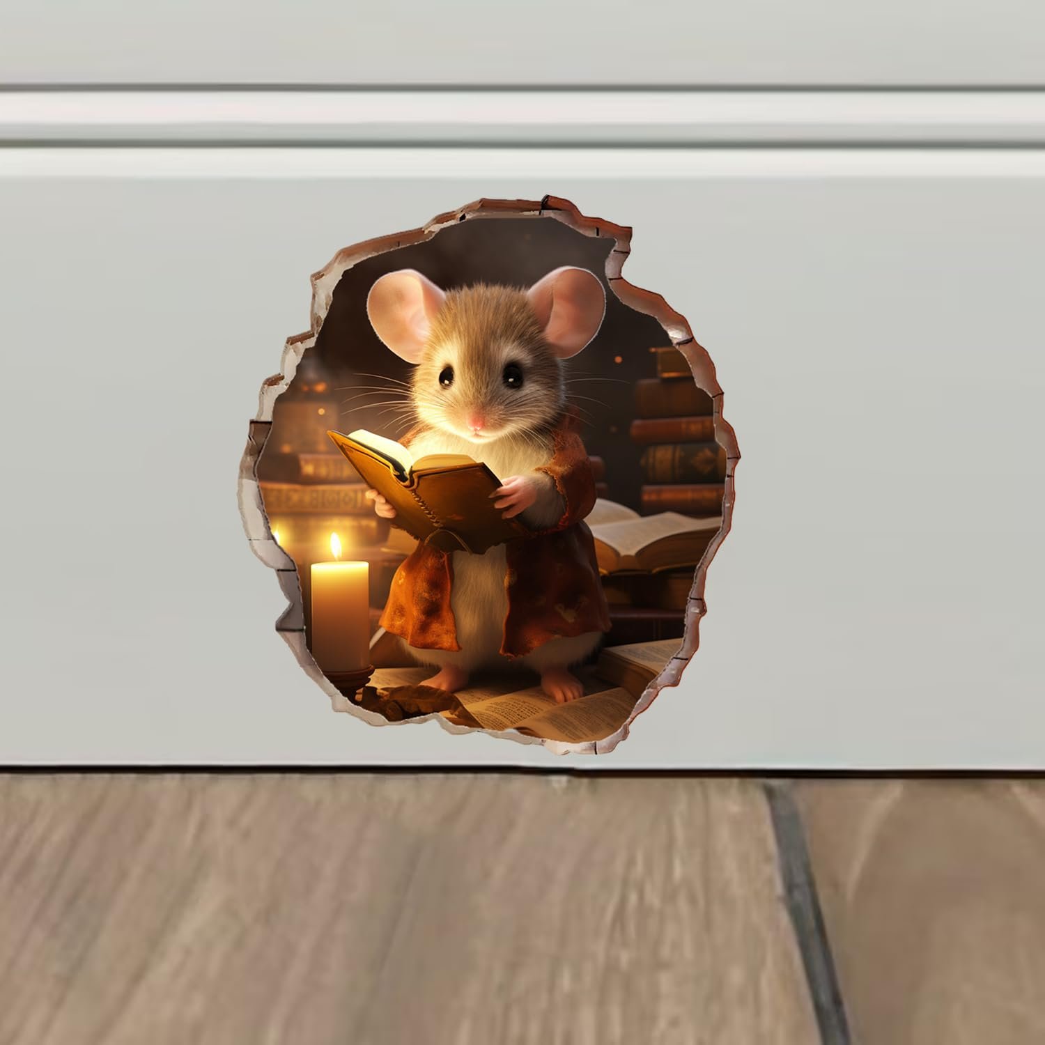 2x Mouse Hole 3D Wall Stickers Mouse Reading Book Decal - Image 2