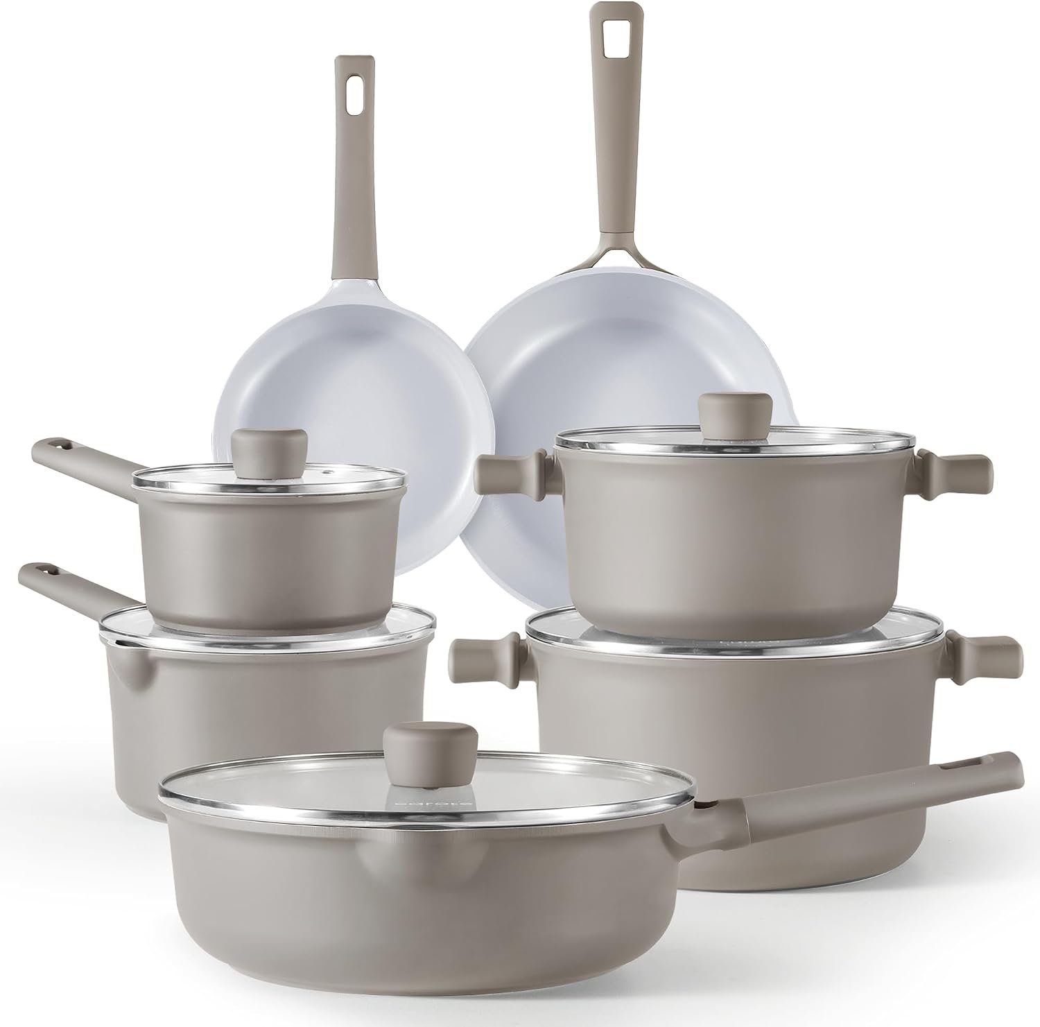 12-Piece Healthy Ceramic Nonstick Cookware Set Taupe