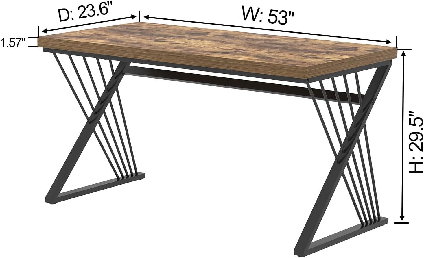 53-Inch Modern Wood and Metal Home Office Computer Desk Rustic Brown - Image 2