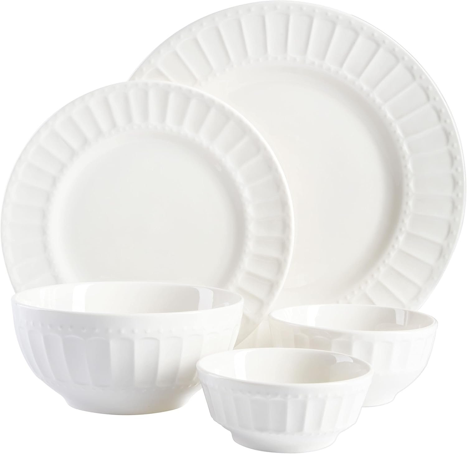 40-Piece White Embossed Porcelain Dinnerware Set - Image 2