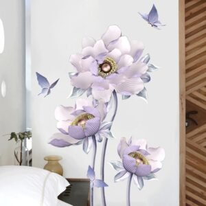 3D Flower Wall Stickers Purple Lotus Floral Decals