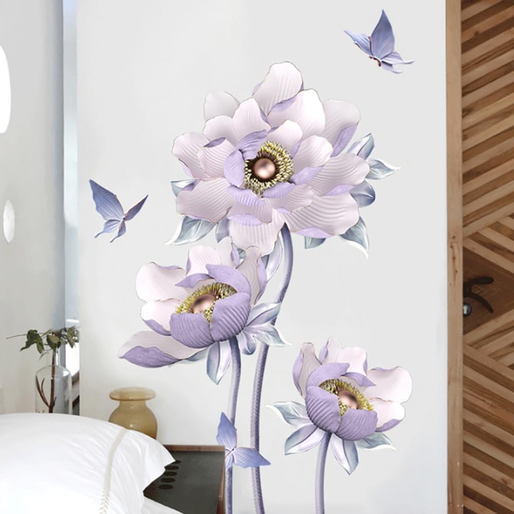 3D Flower Wall Stickers Purple Lotus Floral Decals