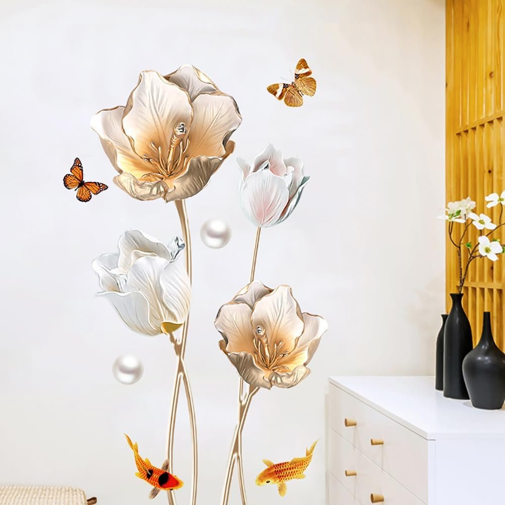 3D Gold Tulip Flower Wall Art Stickers Large - Image 2