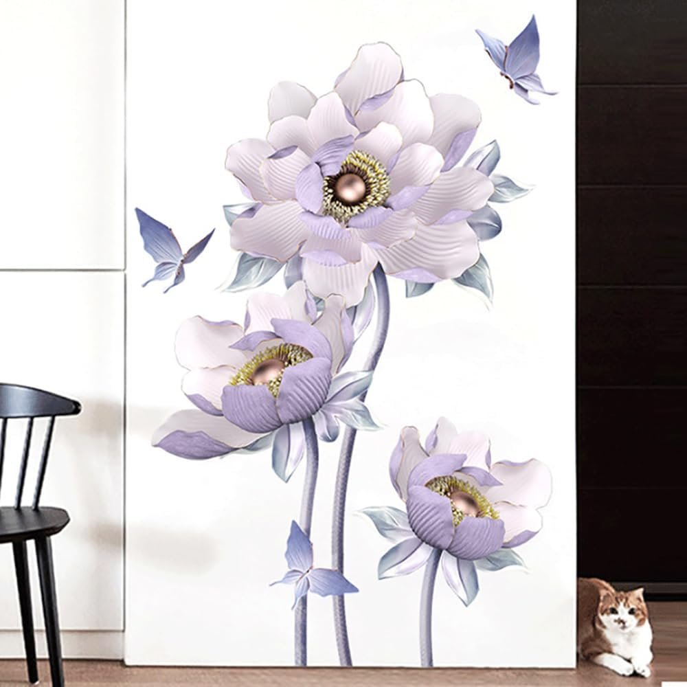 3D Flower Wall Stickers Purple Lotus Floral Decals - Image 2