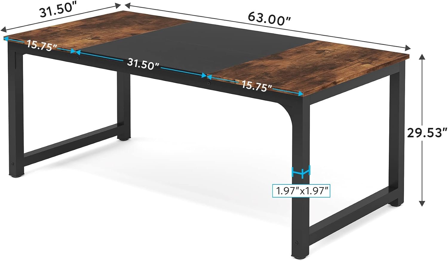 63x31.5 Modern Large Office Computer Desk Vintage Black Metal - Image 2