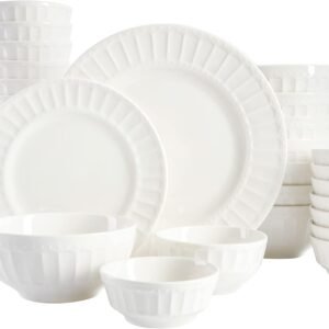 40-Piece White Embossed Porcelain Dinnerware Set