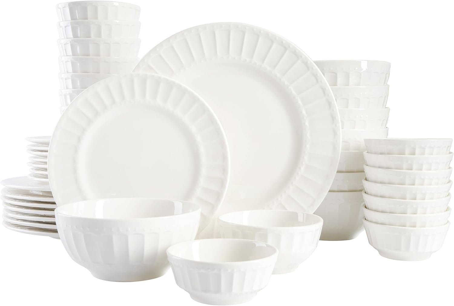 40-Piece White Embossed Porcelain Dinnerware Set