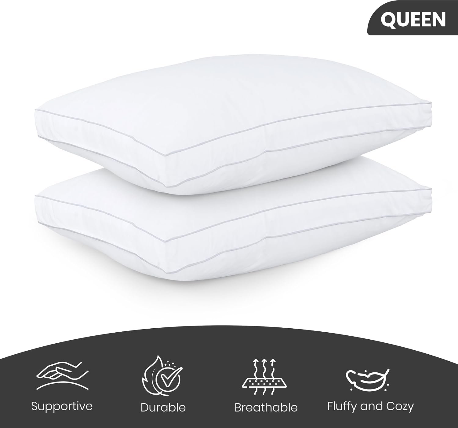 White Cooling Gusseted Bed Pillows Set of 2 - Image 2