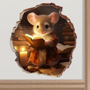 2x Mouse Hole 3D Wall Stickers Mouse Reading Book Decal