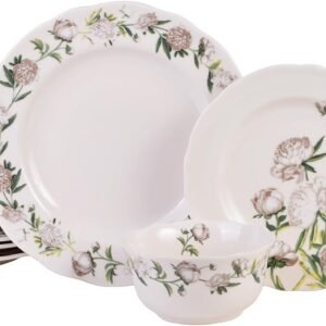 12-Piece Neutral Porcelain Dinnerware Set Glossy Finish