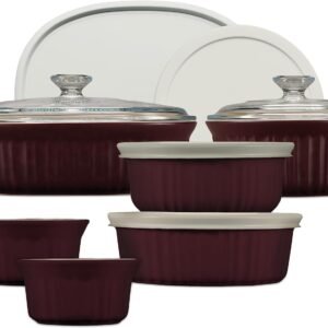 12-Piece Ceramic Bakeware Set with Lids French Cabernet