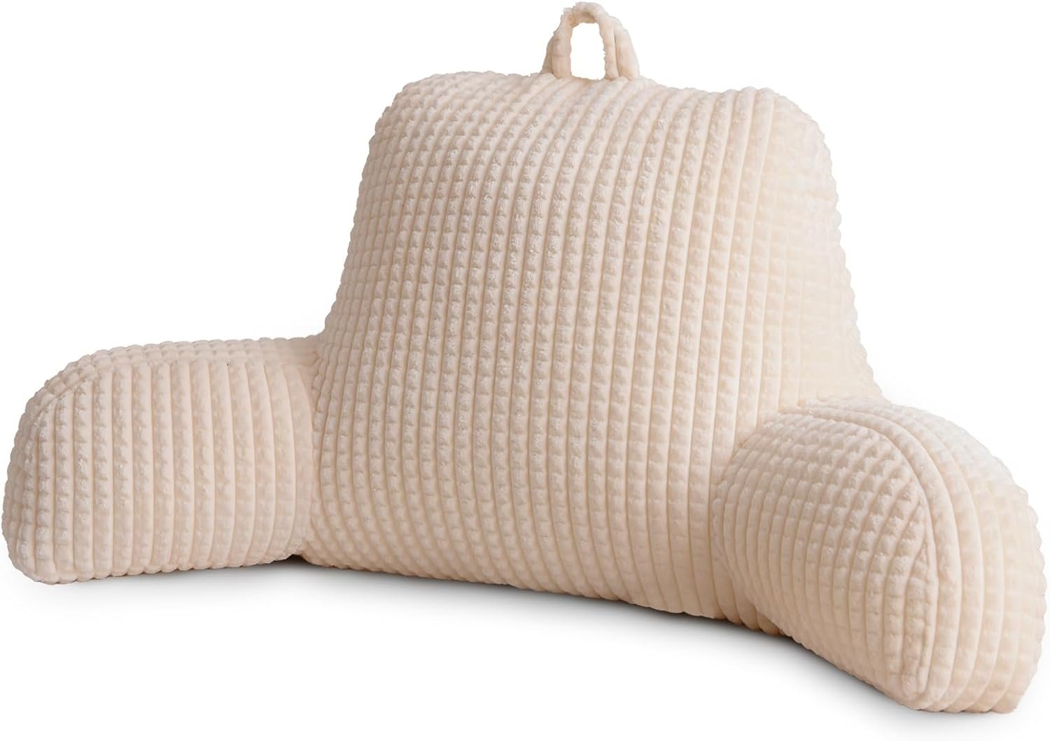 Large Reading Pillow Bed Wedge Backrest with Arms Ivory
