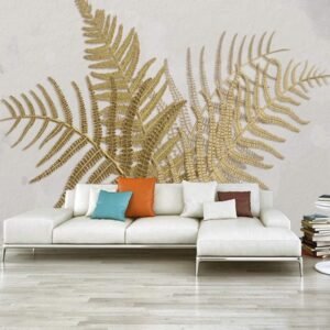 3D Mural Wallpaper Golden Relief Leaf Art Luxury Living Room
