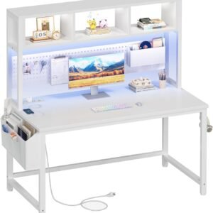 47-Inch White Computer Desk with Hutch and Pegboard