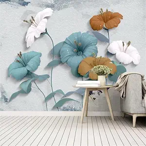 Custom Size 3D Relief Flower Wall Mural Peel and Stick