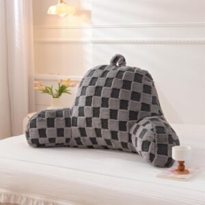 Checkered Reading Pillow Bed Rest Wedge Backrest Dark Grey