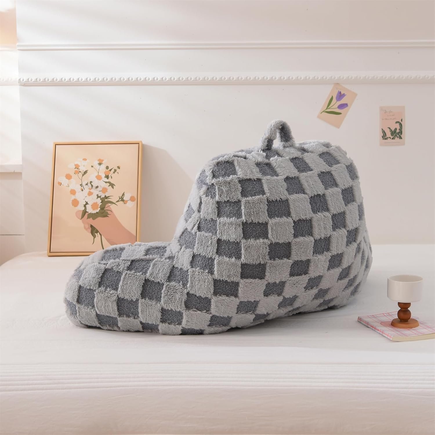 Checkered Reading Pillow Bed Rest Wedge Backrest Grey - Image 2