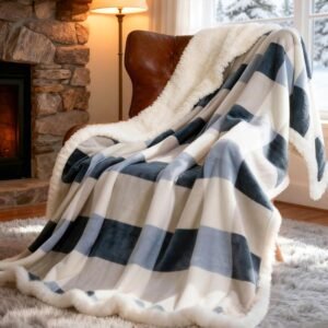 Grey Soft Blue Reversible Lattice Fleece Blanket