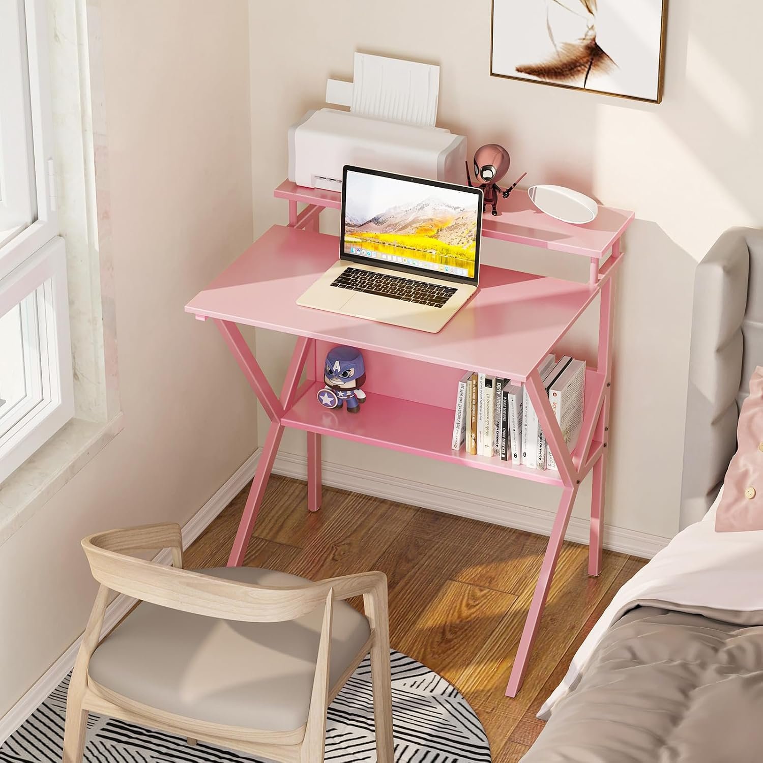 27.5-Inch Compact Small Desk with Storage Pink - Image 2