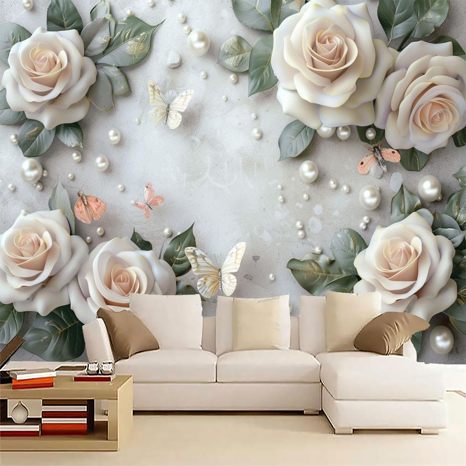 Pink Rose Wall Decals Peel and Stick 3D Relief Stickers