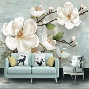 3D Large Wall Sticker Stereo Relief Magnolia White Flower