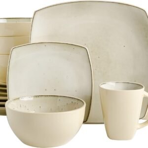 16-Piece Square Speckled Taupe Reactive Glaze Dinnerware Set