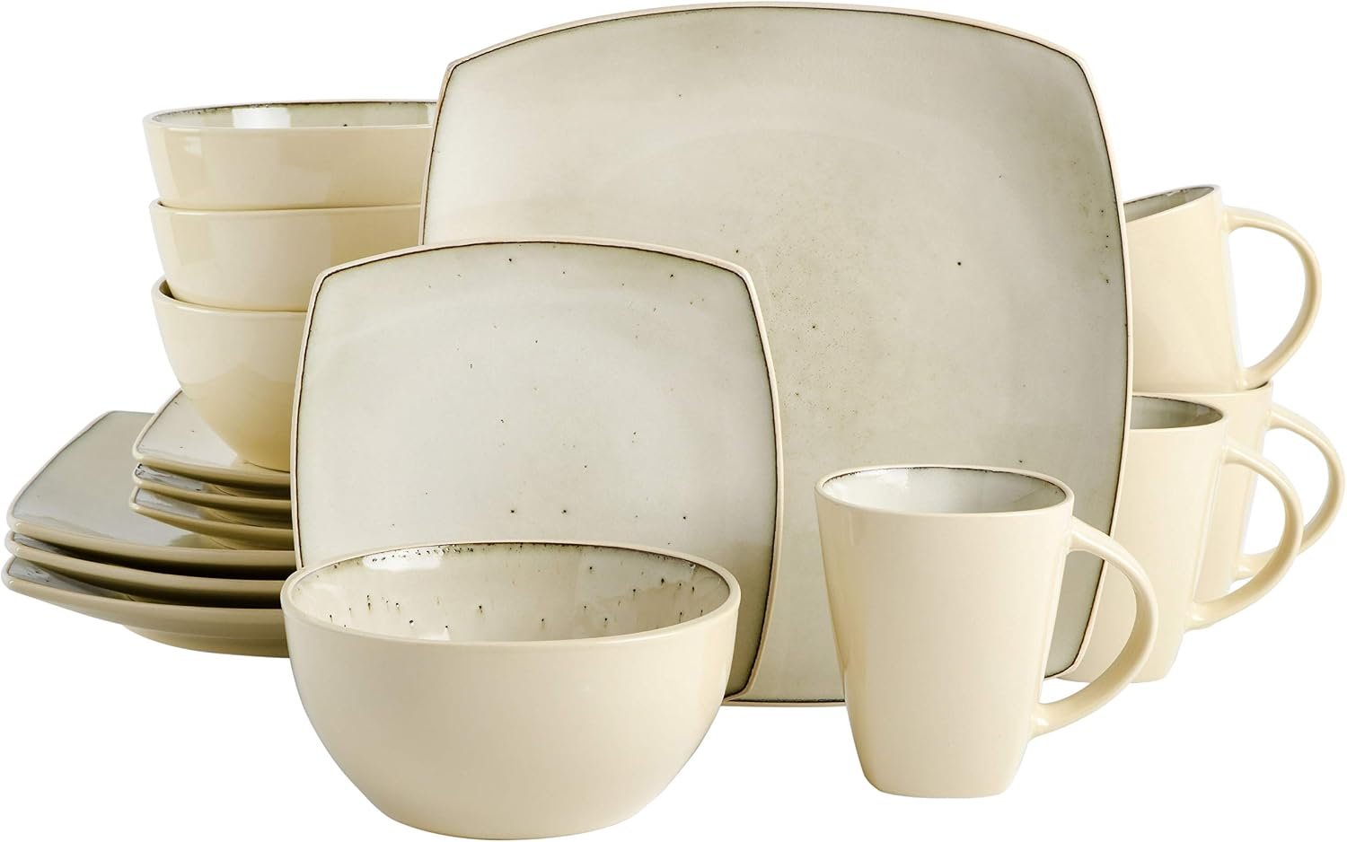 16-Piece Square Speckled Taupe Reactive Glaze Dinnerware Set