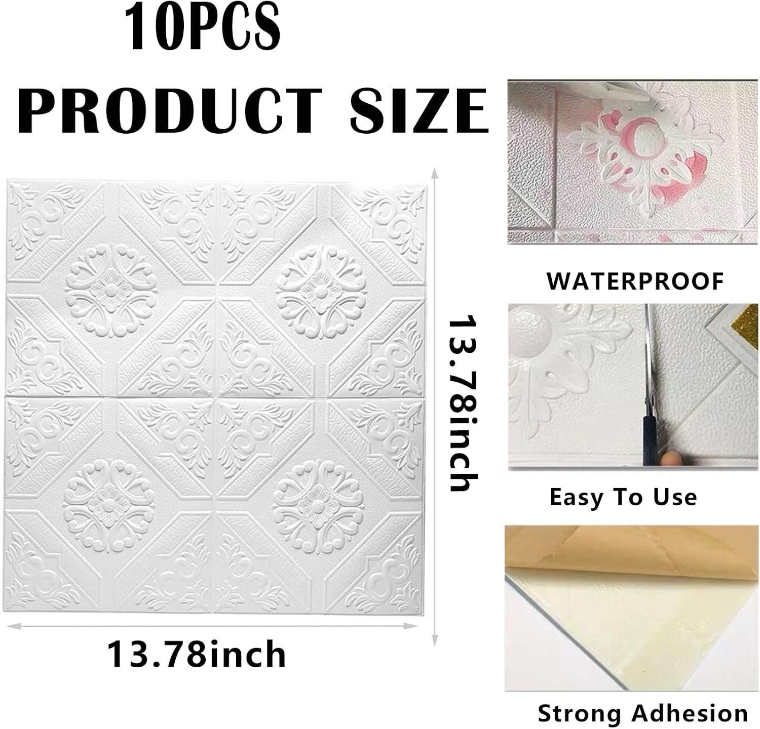 10-Piece 3D Wall Panels Peel and Stick White Brick Foam - Image 2