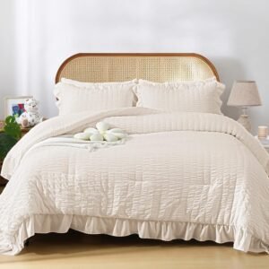 Beige Seersucker 3-Piece Lightweight Comforter Set