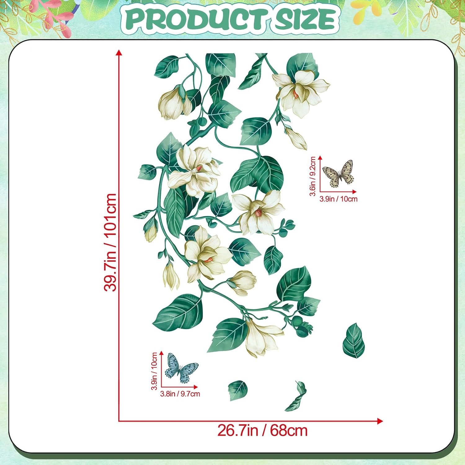 Removable DIY 3D Blue Flower Vine White Leaf Wall Sticker - Image 2