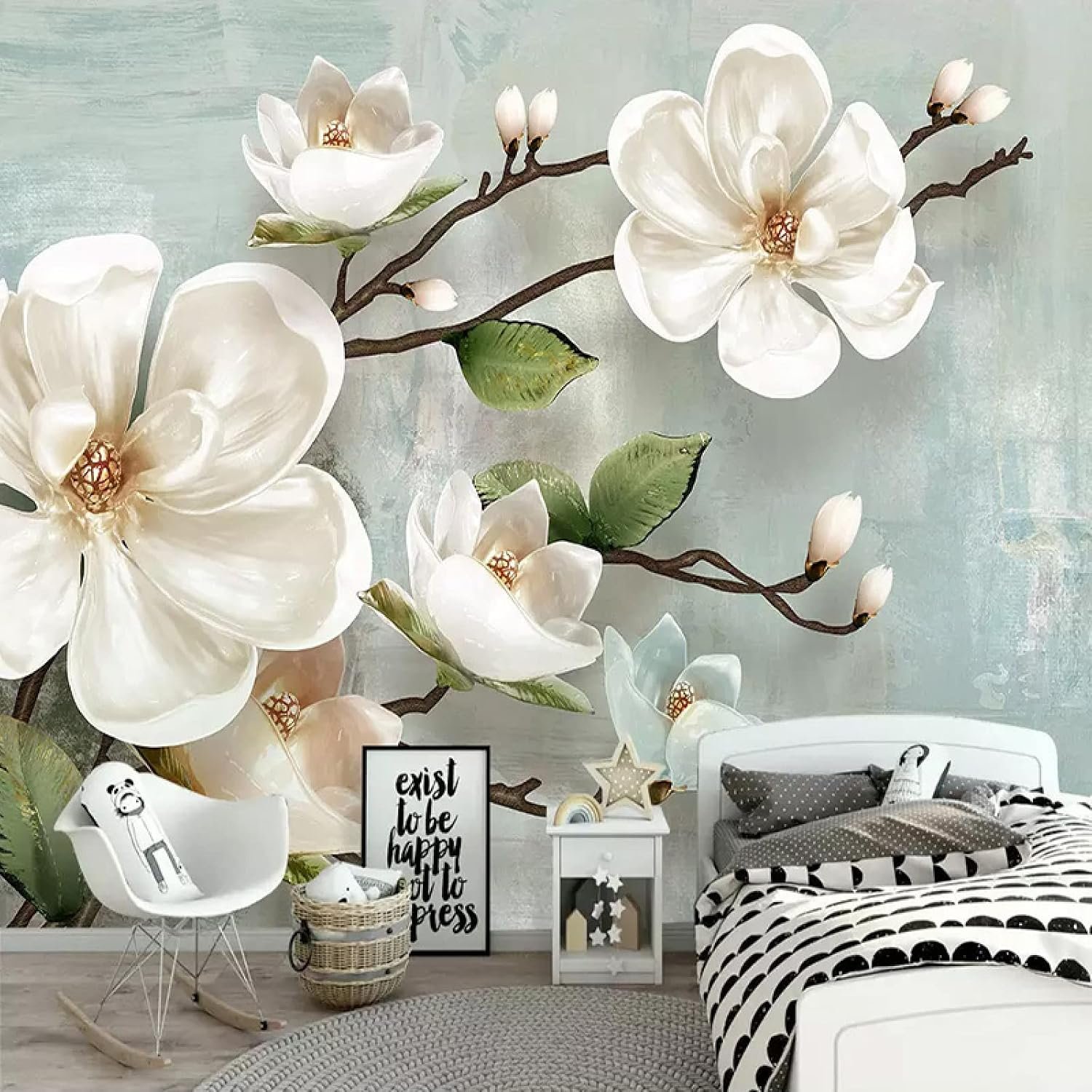 3D Large Wall Sticker Stereo Relief Magnolia White Flower - Image 2