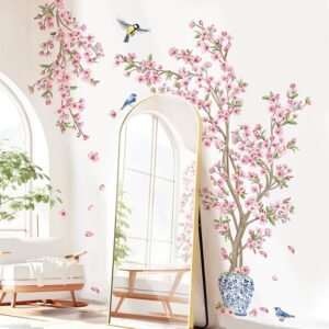 Pink Cherry Blossom Tree Wall Decals Floral Branch Birds