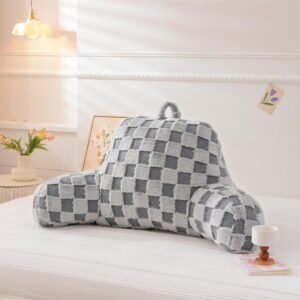 Checkered Reading Pillow Bed Rest Wedge Backrest Grey