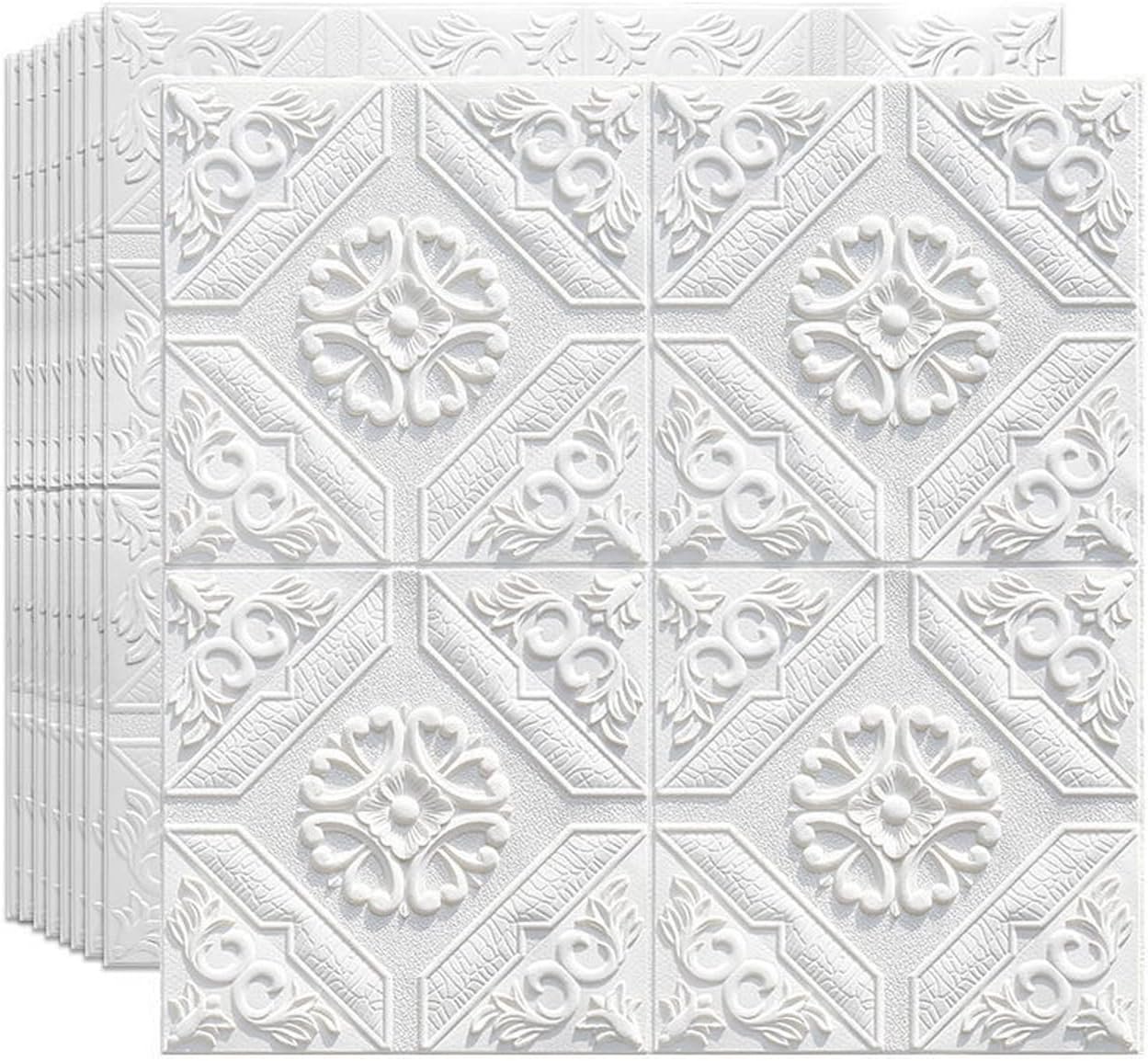 10-Piece 3D Wall Panels Peel and Stick White Brick Foam