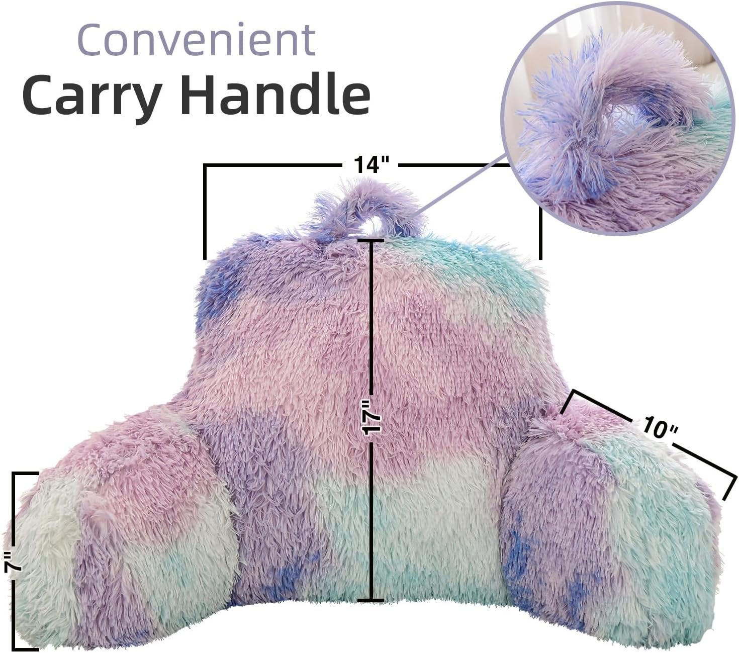 Faux Fur Reading Pillow Bed Wedge Backrest with Arms BluePurple - Image 2