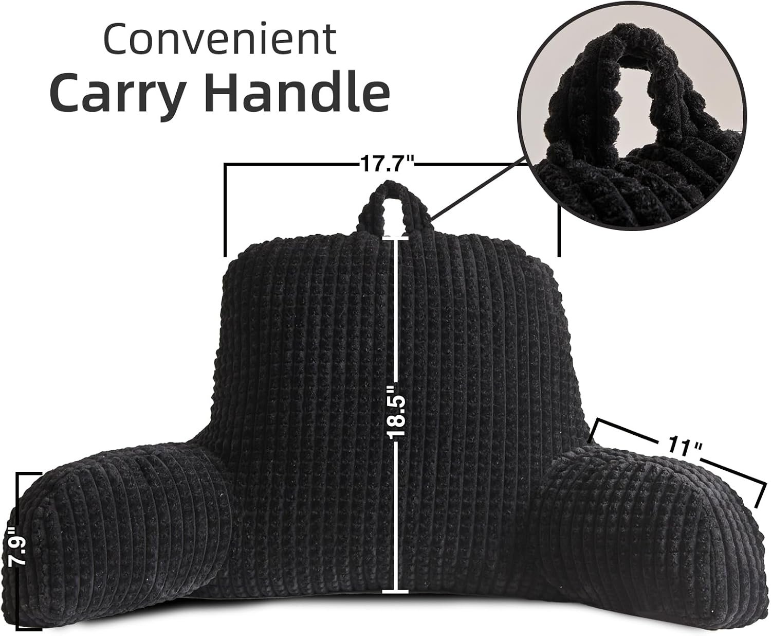 Large Reading Pillow Bed Wedge Backrest with Arms Black - Image 2