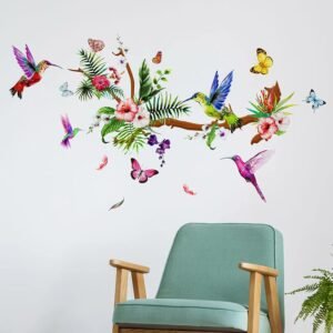 Hummingbird Wall Decals Peel and Stick Birds Flowers Colorful