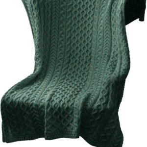 Green Cable Knit Wool Throw