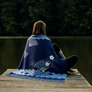 Blue Cherry Blossom Australian Wool Throw