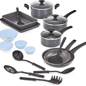 21-Piece Nonstick Cookware Set with Glass Lids Black