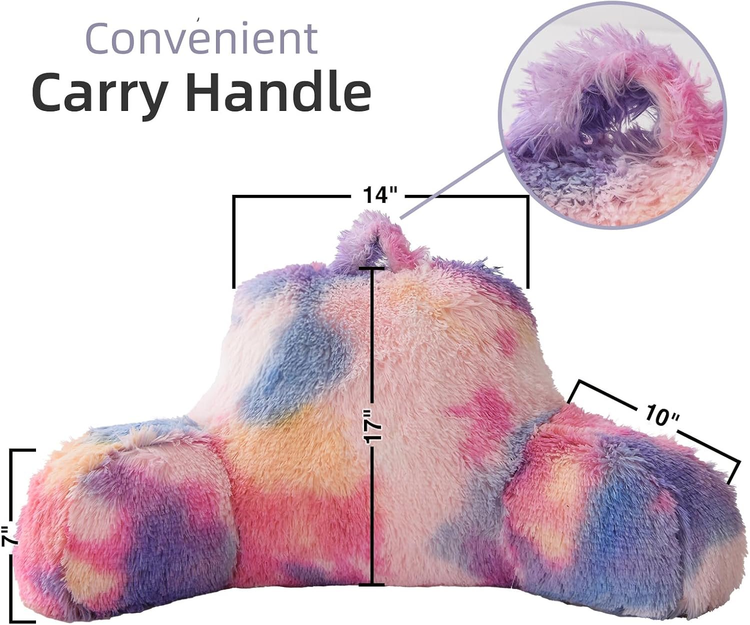 Faux Fur Reading Pillow Bed Wedge Backrest with Arms PinkPurple - Image 2