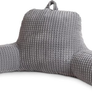 Large Reading Pillow Bed Wedge Backrest with Arms Grey