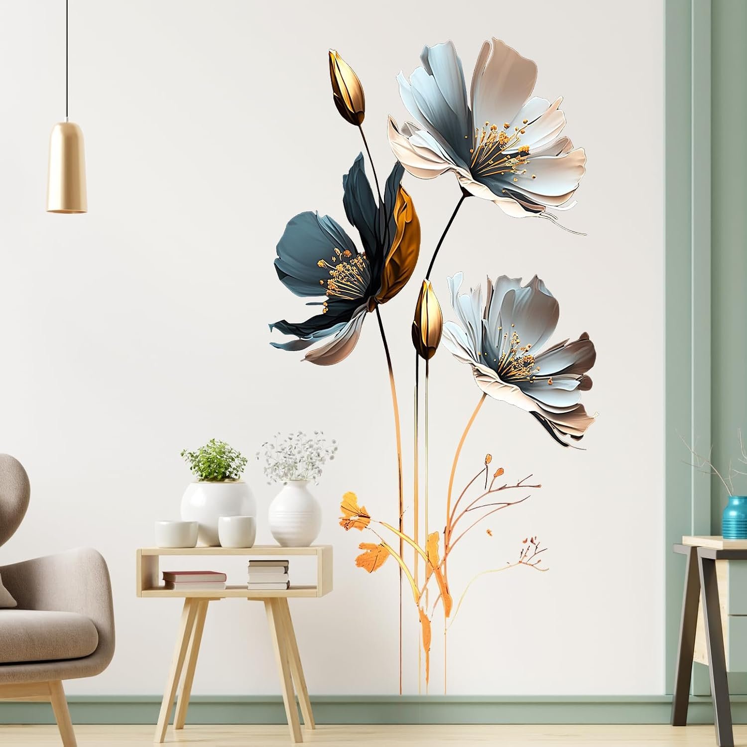 New Chinese Style Relief Lotus Wall Decal 3D Floral Sticker