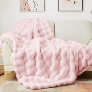 Pink Faux Fur Bubble Throw