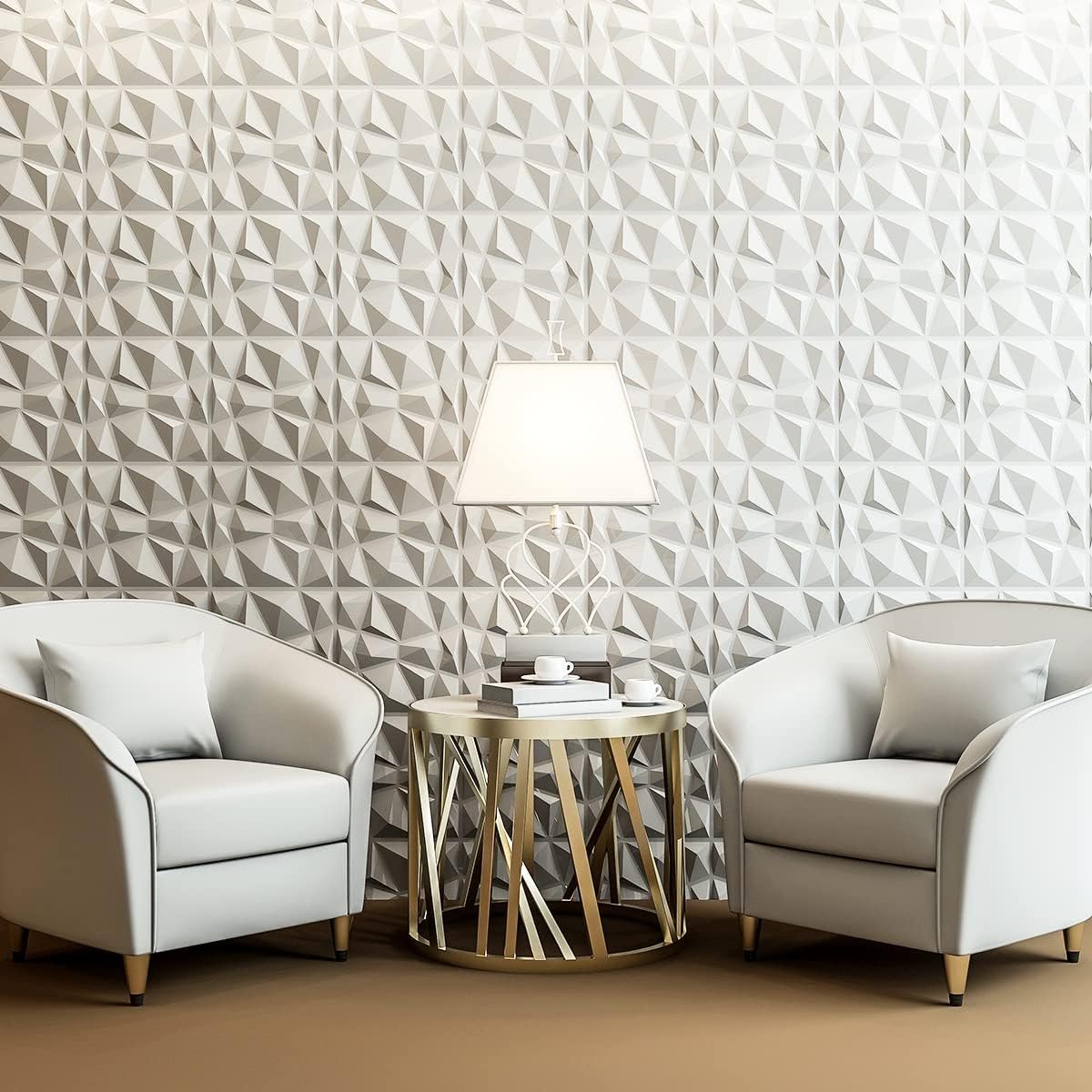 Decorative 3D Wall Panels Diamond Design Matt White 33-Pack - Image 2