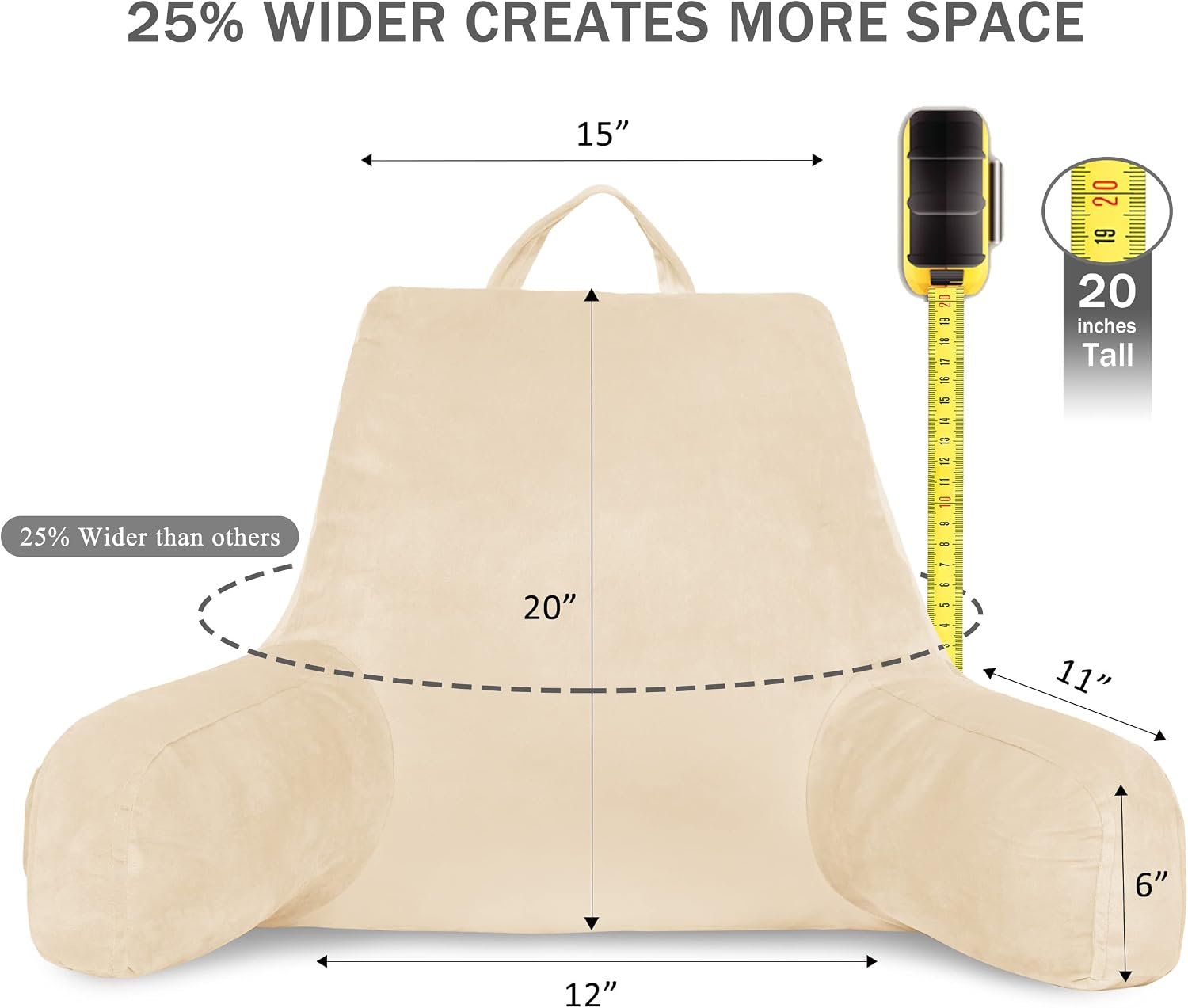 Reading Pillow with Support Arms Shredded Memory Foam Beige - Image 2
