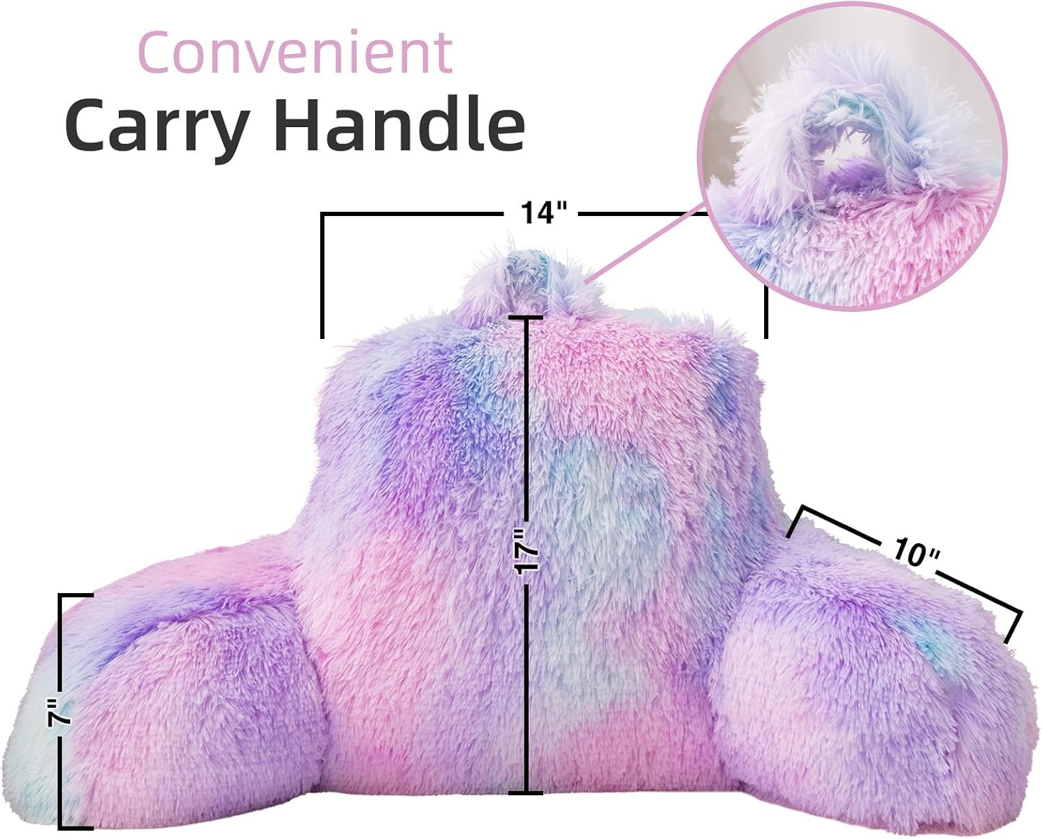 Faux Fur Reading Pillow Bed Wedge Backrest with Arms Tie Dye BluePurple - Image 2