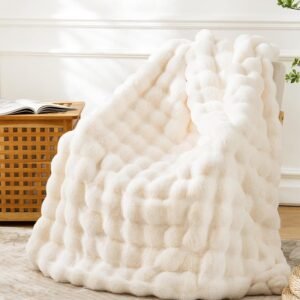 Cream White Faux Fur Bubble Throw