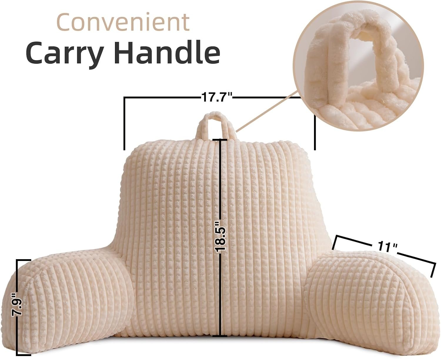 Large Reading Pillow Bed Wedge Backrest with Arms Ivory - Image 2